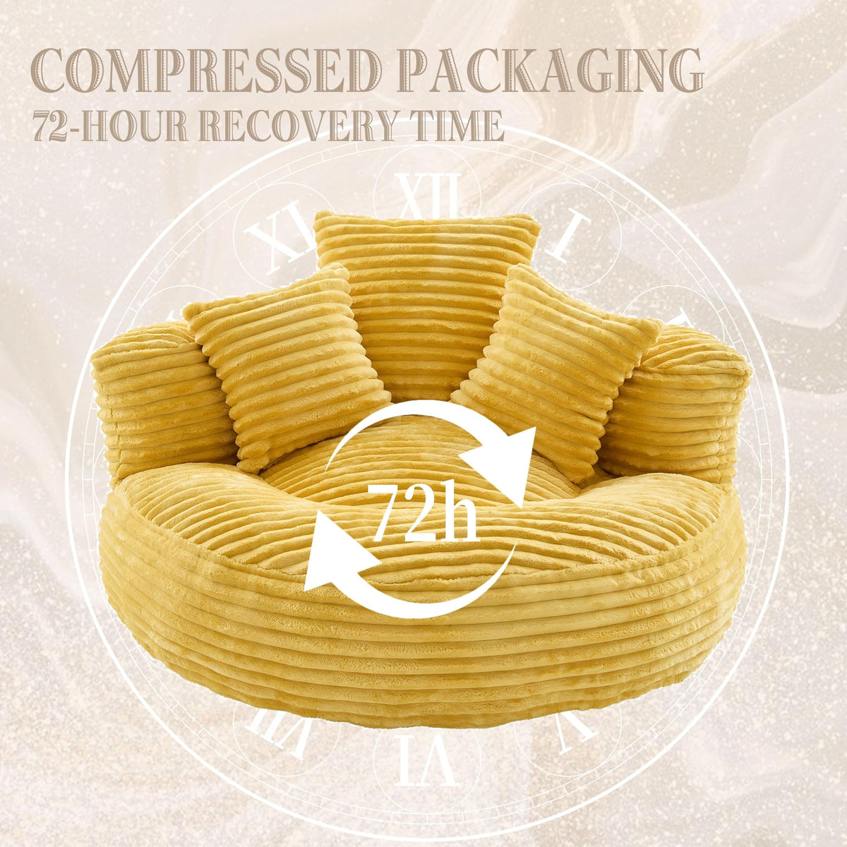 Oversized Corduroy Bean Bag Chair with 3 Pillows M3157