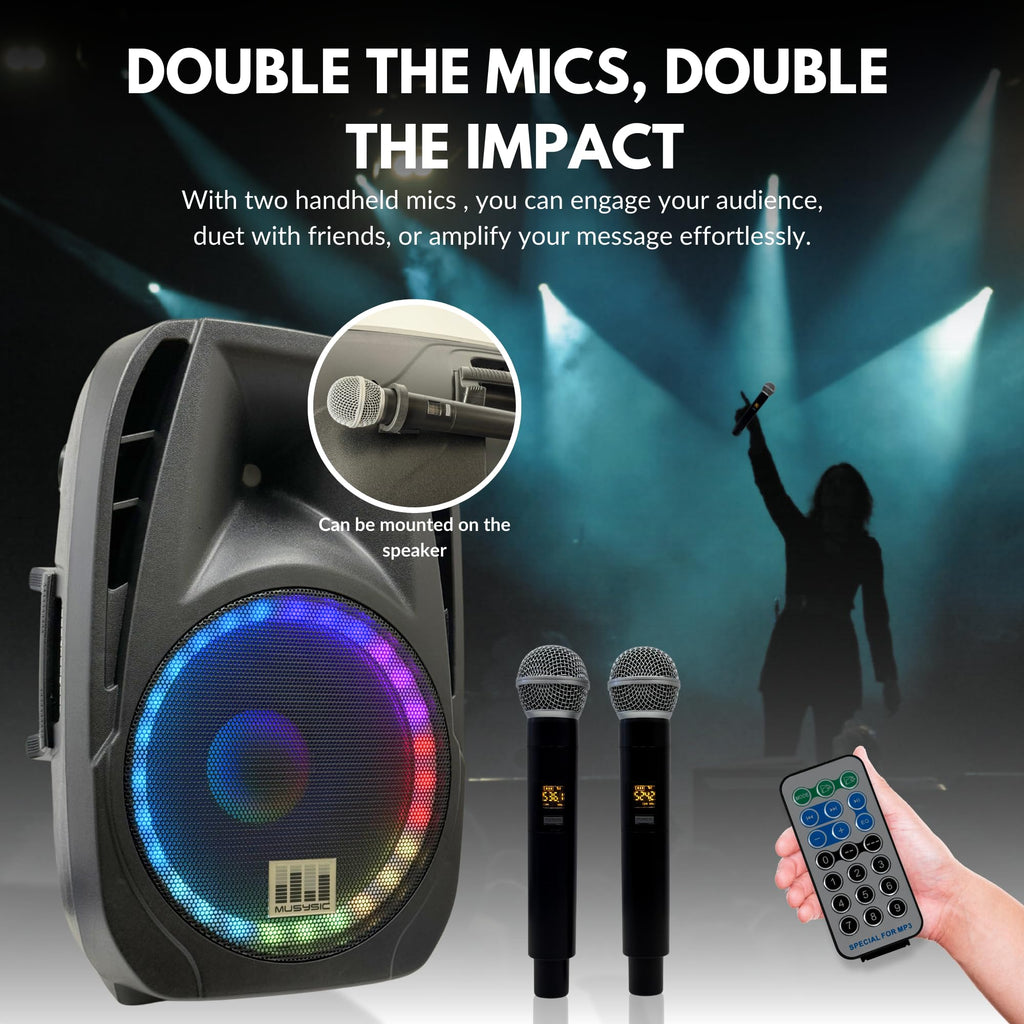 15" 2000W Portable PA Speaker System with Wireless Microphones L96958