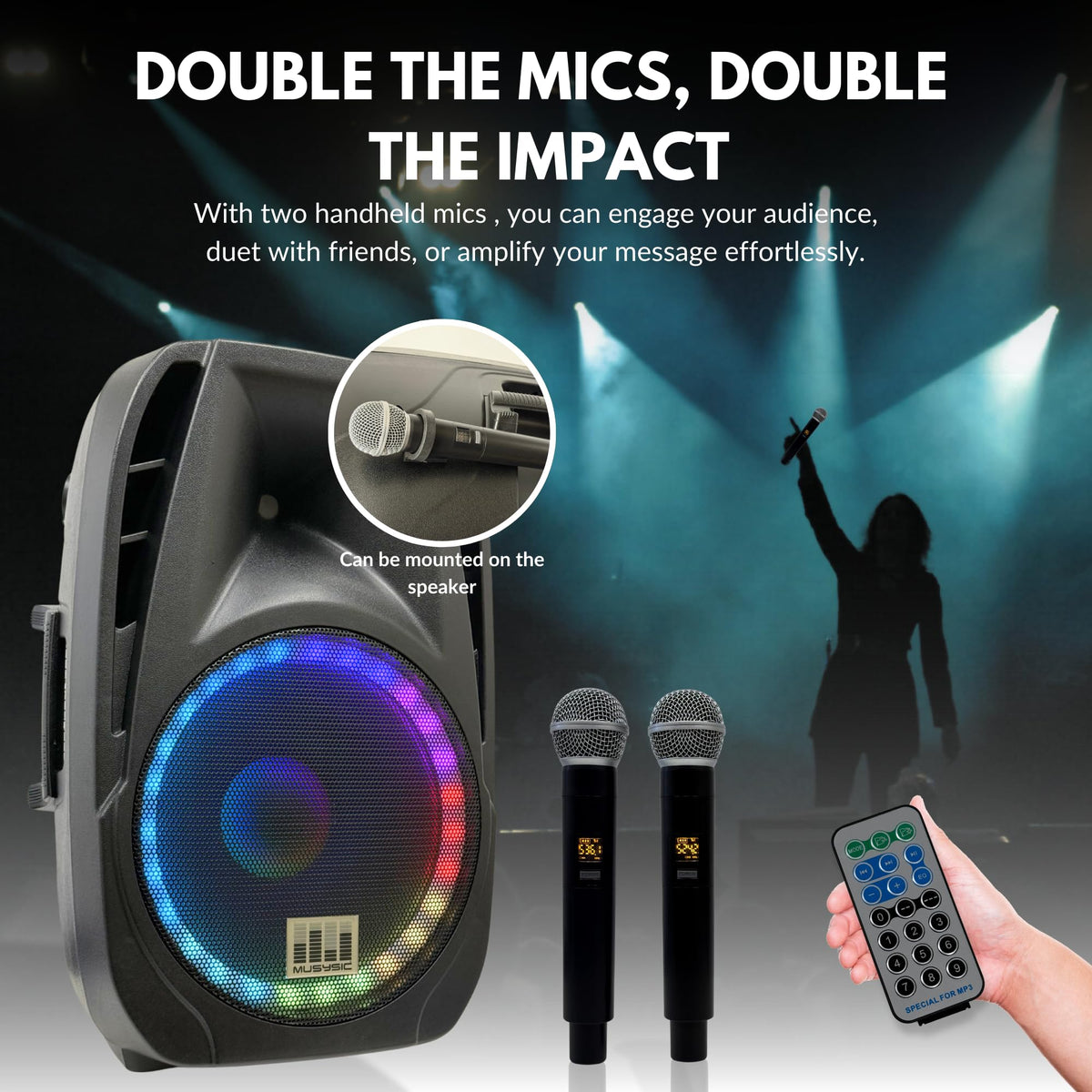 15" 2000W Portable PA Speaker System with Wireless Microphones L96958