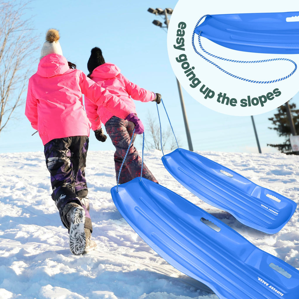 Kids Plastic Snow Sled with Pull Rope and Handles, Blue X315835