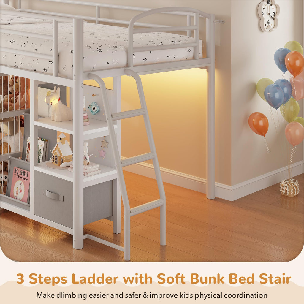 Twin Low Loft Bed with Storage Drawers and LED Lights Z2944