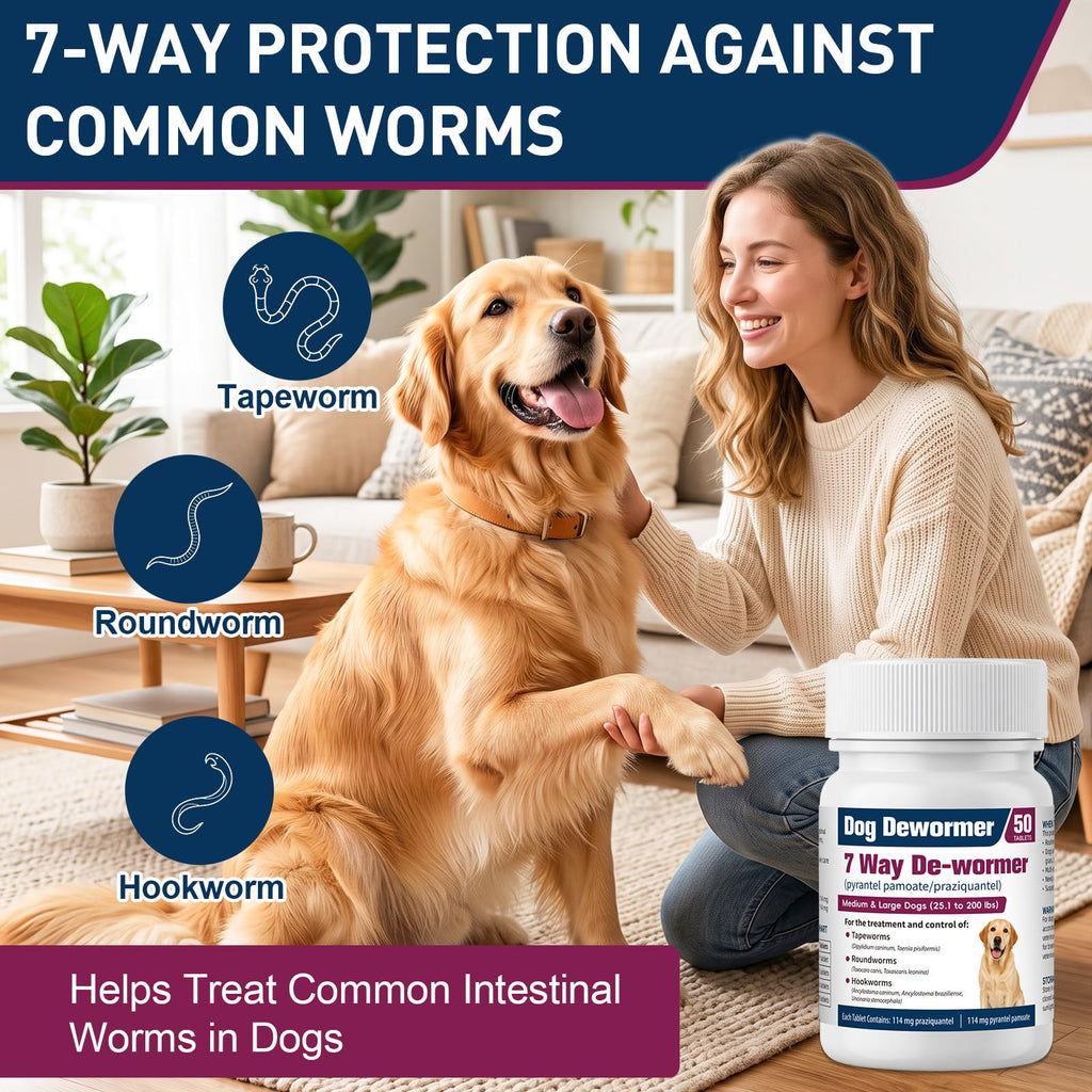 7-Way Dewormer for Large Dogs & Puppies, 50 Tablets O8126