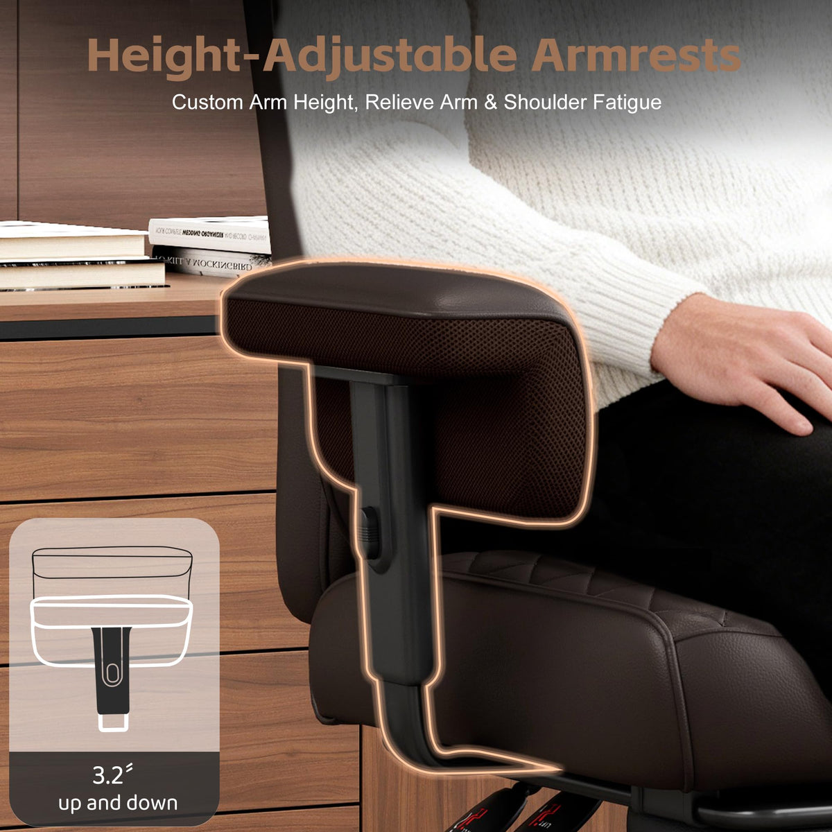 Brown Ergonomic High Back Office Chair with Footrest S933