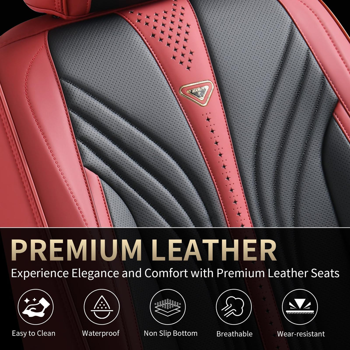 Leather Car Seat Covers Full Set 5 Seats Universal Black Wine Red O2555
