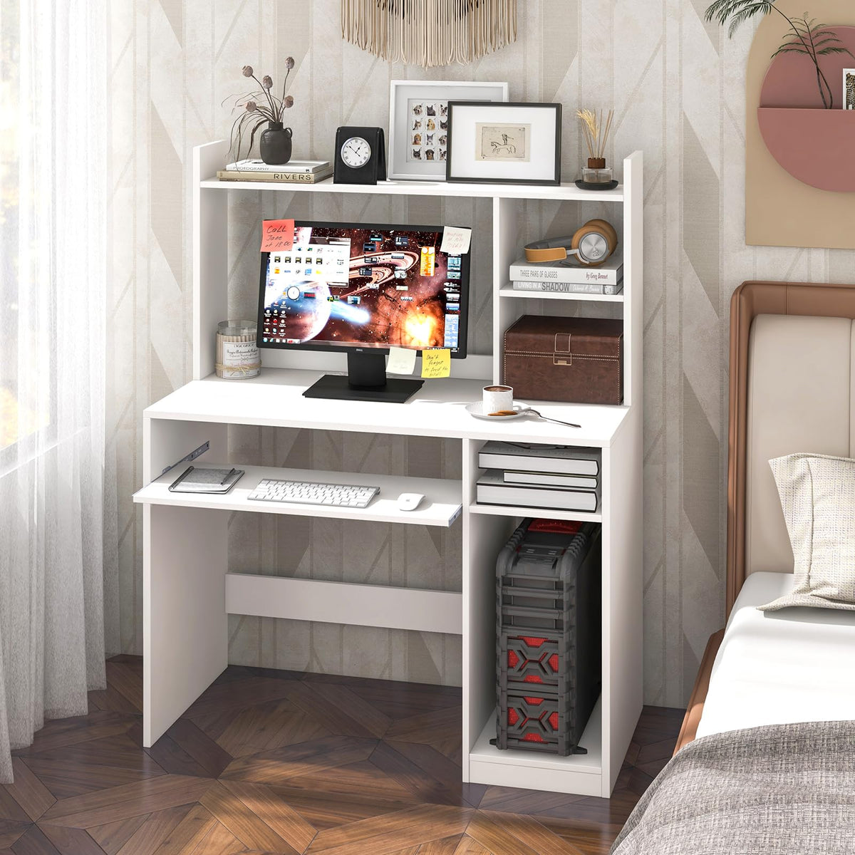 White Computer Desk with Hutch K869398