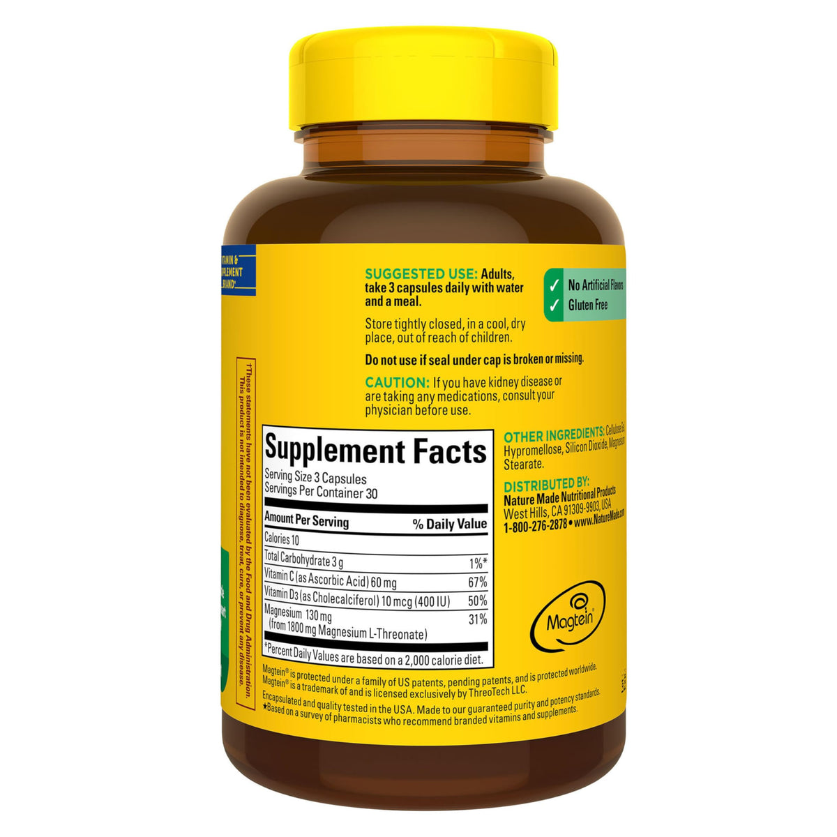 Magnesium L-Threonate with Vitamin C & Vitamin D3, 90 Capsules K616726