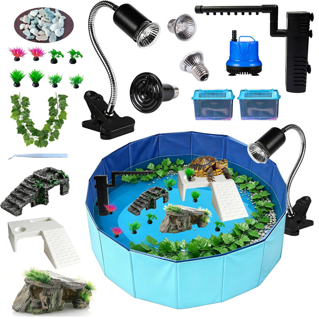 22.8 inch Turtle Tank Habitat Kit with Basking Platform M1861
