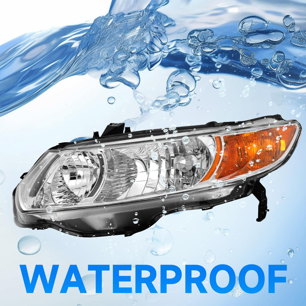 Headlight Assembly for 2006-2011 Honda Civic 2-Door Chrome Housing Amber Reflector K712