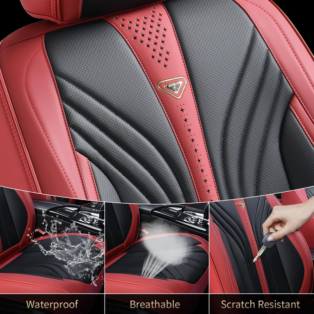 Leather Car Seat Covers Full Set 5 Seats Universal Black Wine Red O2555