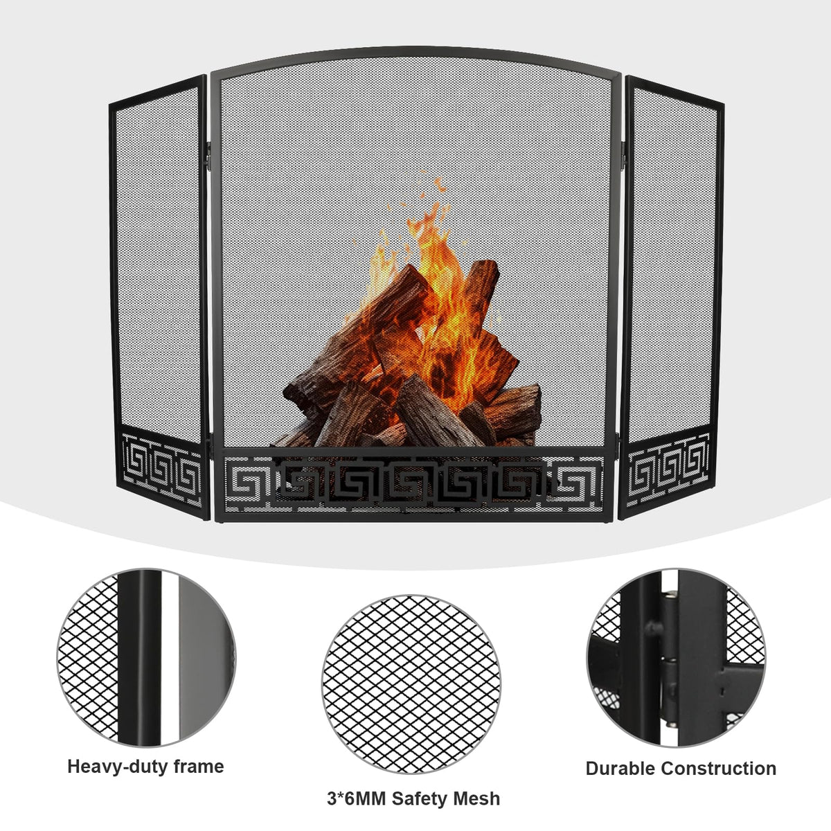 Arched 3 Panel Folding Fireplace Screen V754932