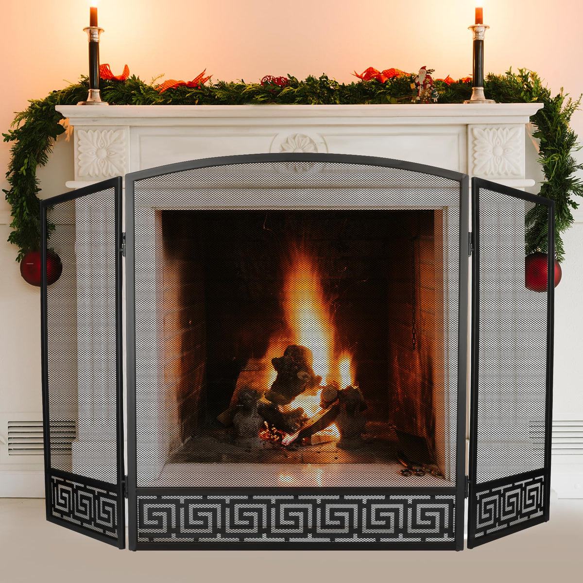 Arched 3 Panel Folding Fireplace Screen V754932