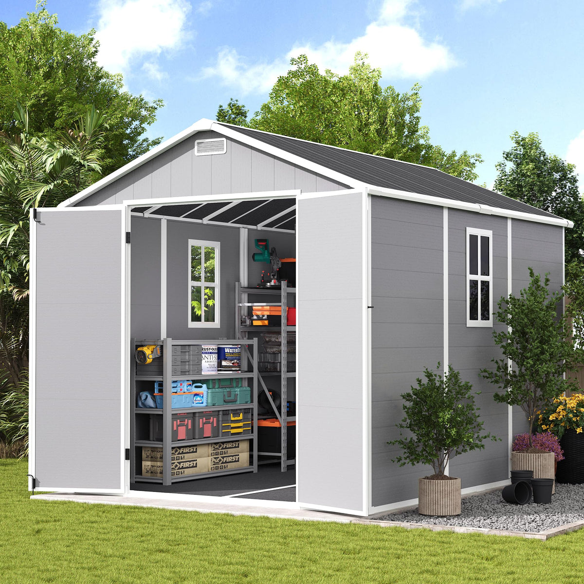 8 x 10 FT Resin Outdoor Storage Shed with Floor X383289
