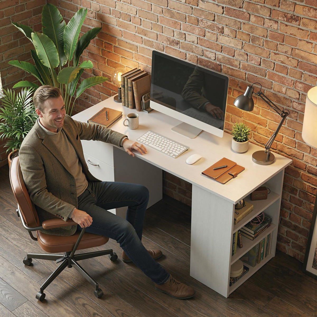 White Computer Desk with Drawers R925824