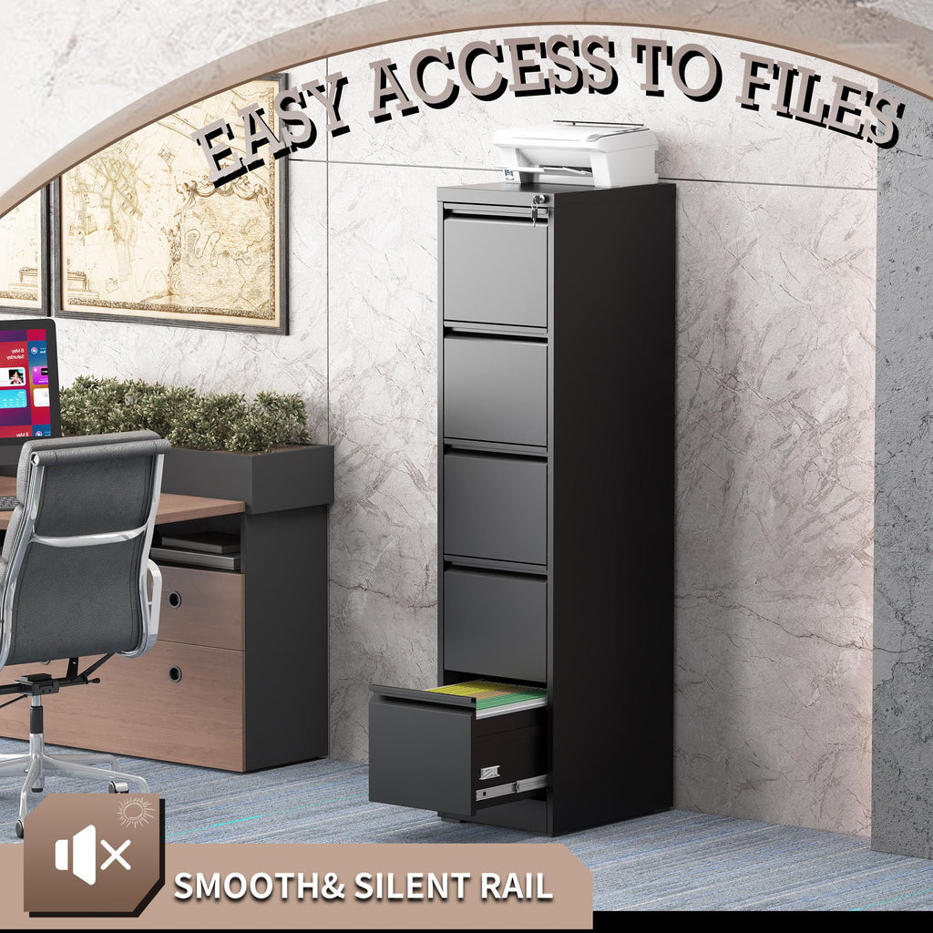 5 Drawer Black Filing Cabinet with Lock V998908