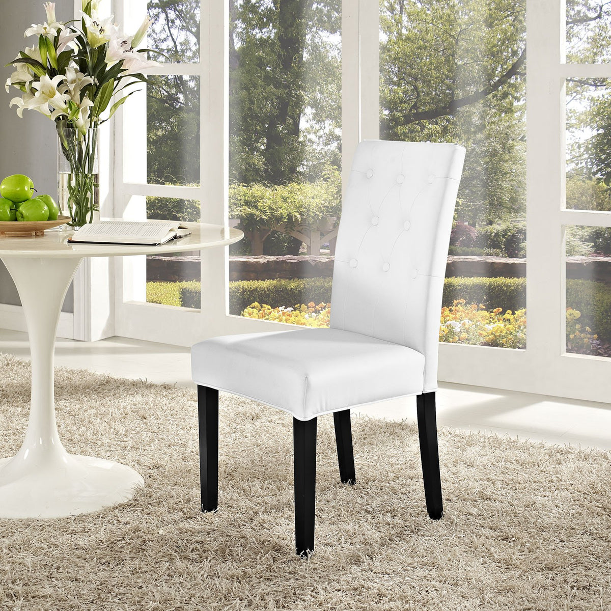 White Tufted Faux Leather Dining Chair B247