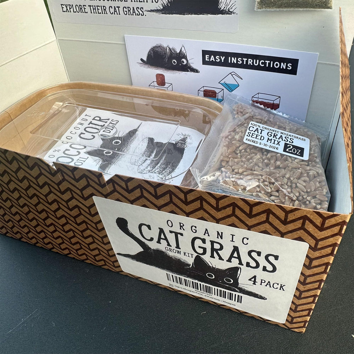 4-Batch Indoor Cat Grass Grow Kit with Containers, Soil Disks & Seeds Z6431