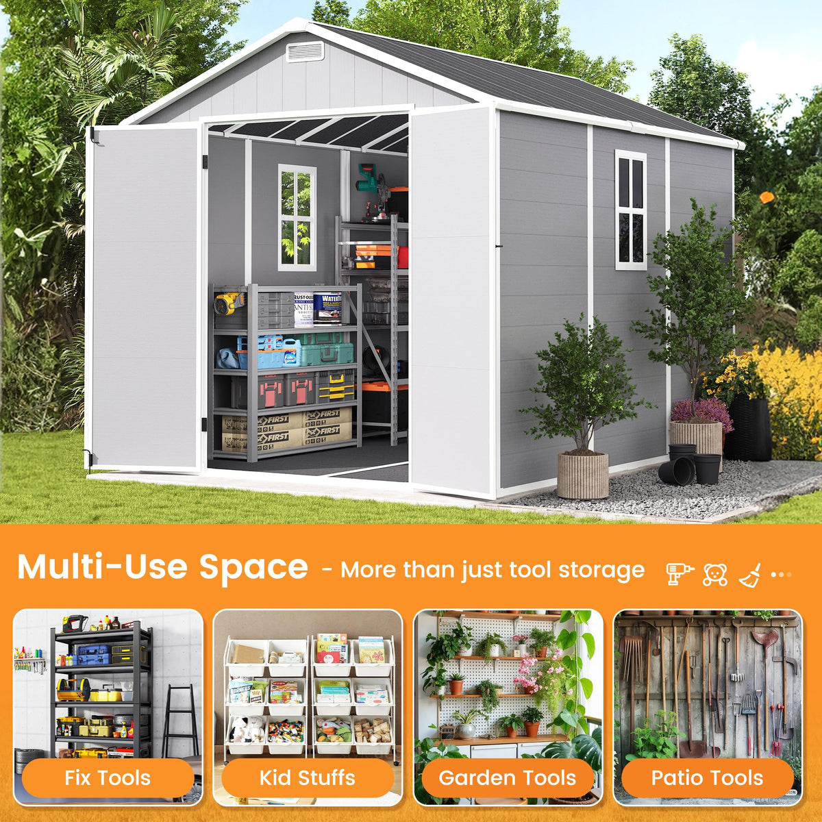 8 x 10 FT Resin Outdoor Storage Shed with Floor X383289