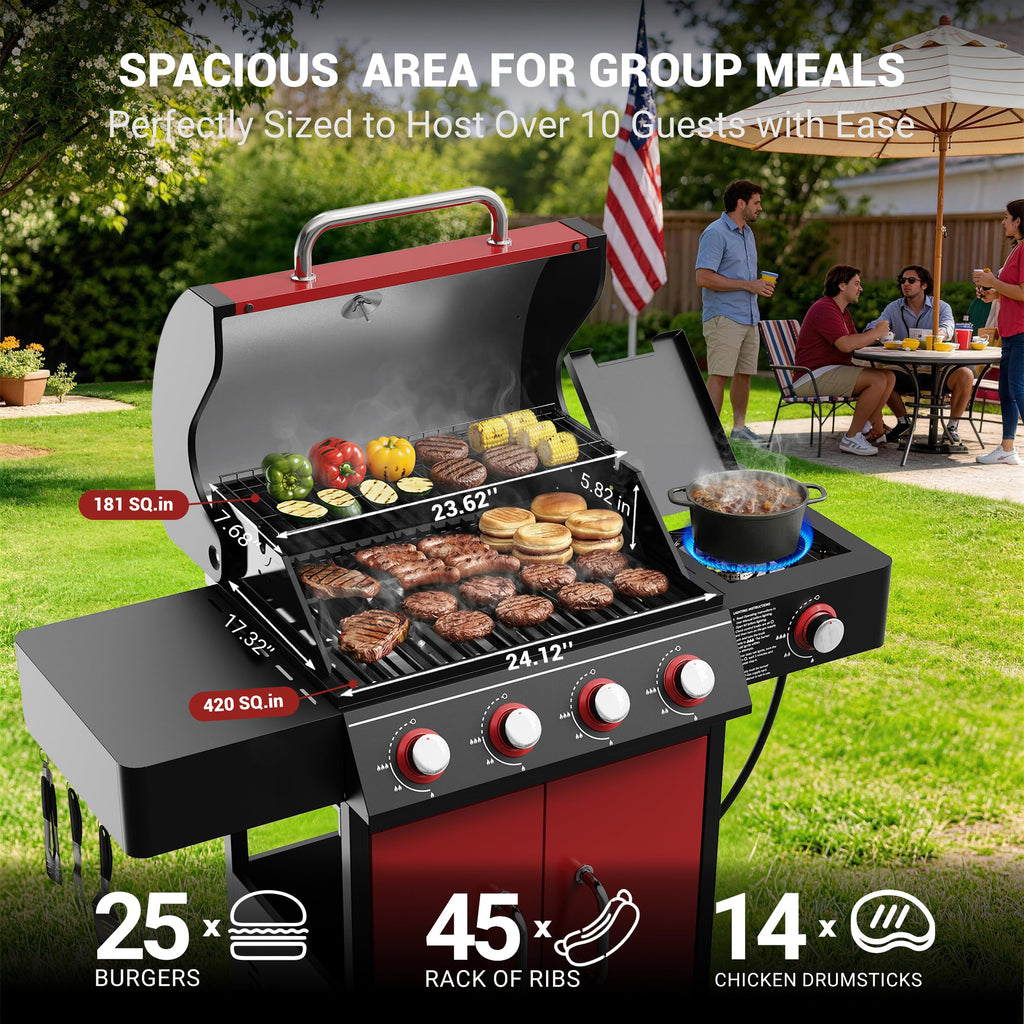 4 Burner Propane Gas Grill with Side Burner T247