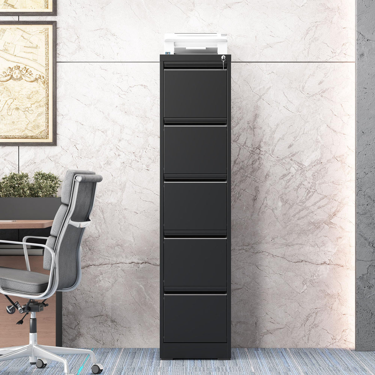 5 Drawer Black Filing Cabinet with Lock V998908