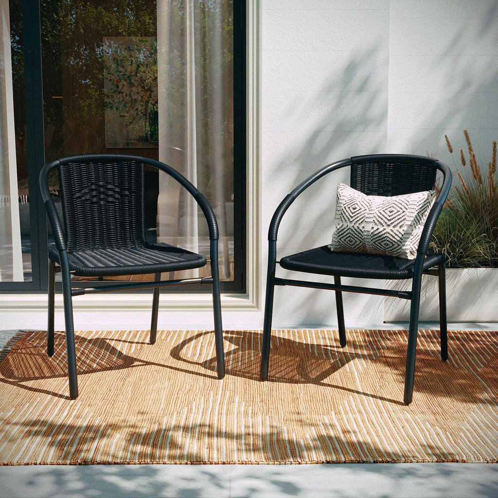 Black Rattan Stackable Dining Chairs Set of 4 P1496