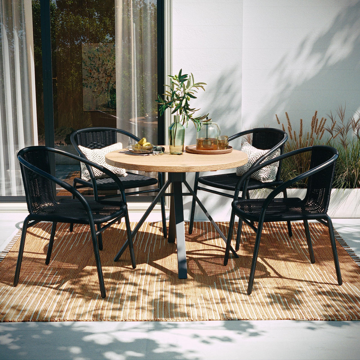 Black Rattan Stackable Dining Chairs Set of 4 P1496
